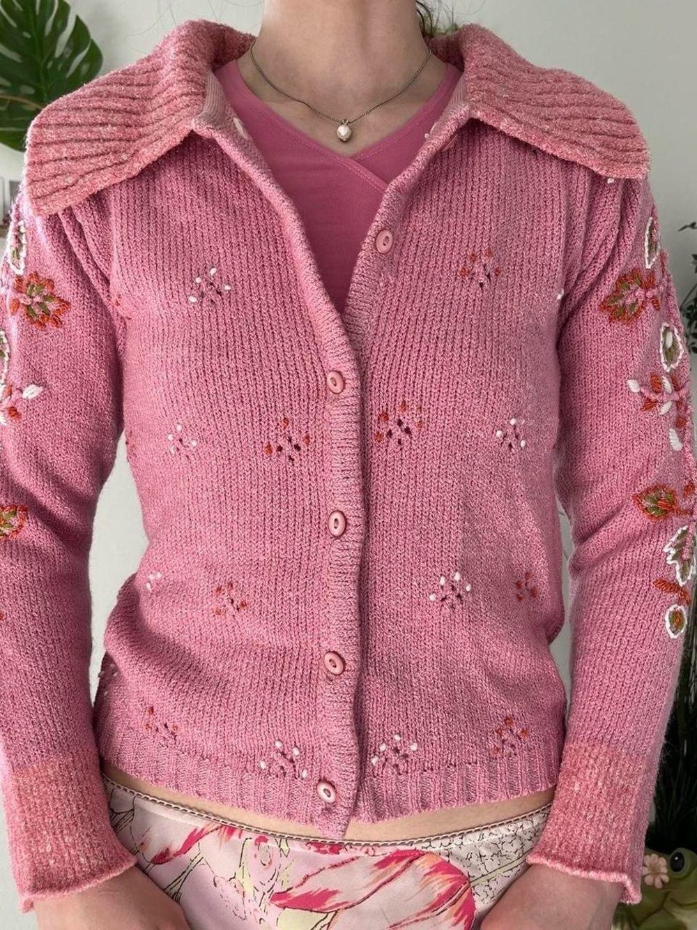 ✧ Pink Embroidered Button-Up Knit Cardigan ✧ - Picture 6 of 6
